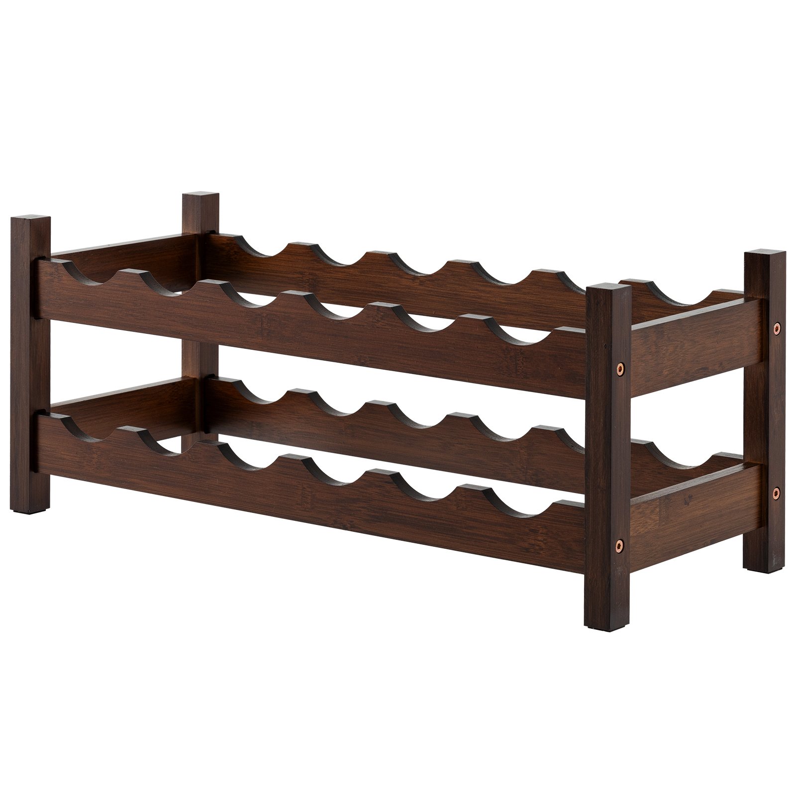 Costway Bamboe Wijnrek voor 12 Flessen Flessenrek met 2 Etages Flessenhouder voor Kelder Bruin