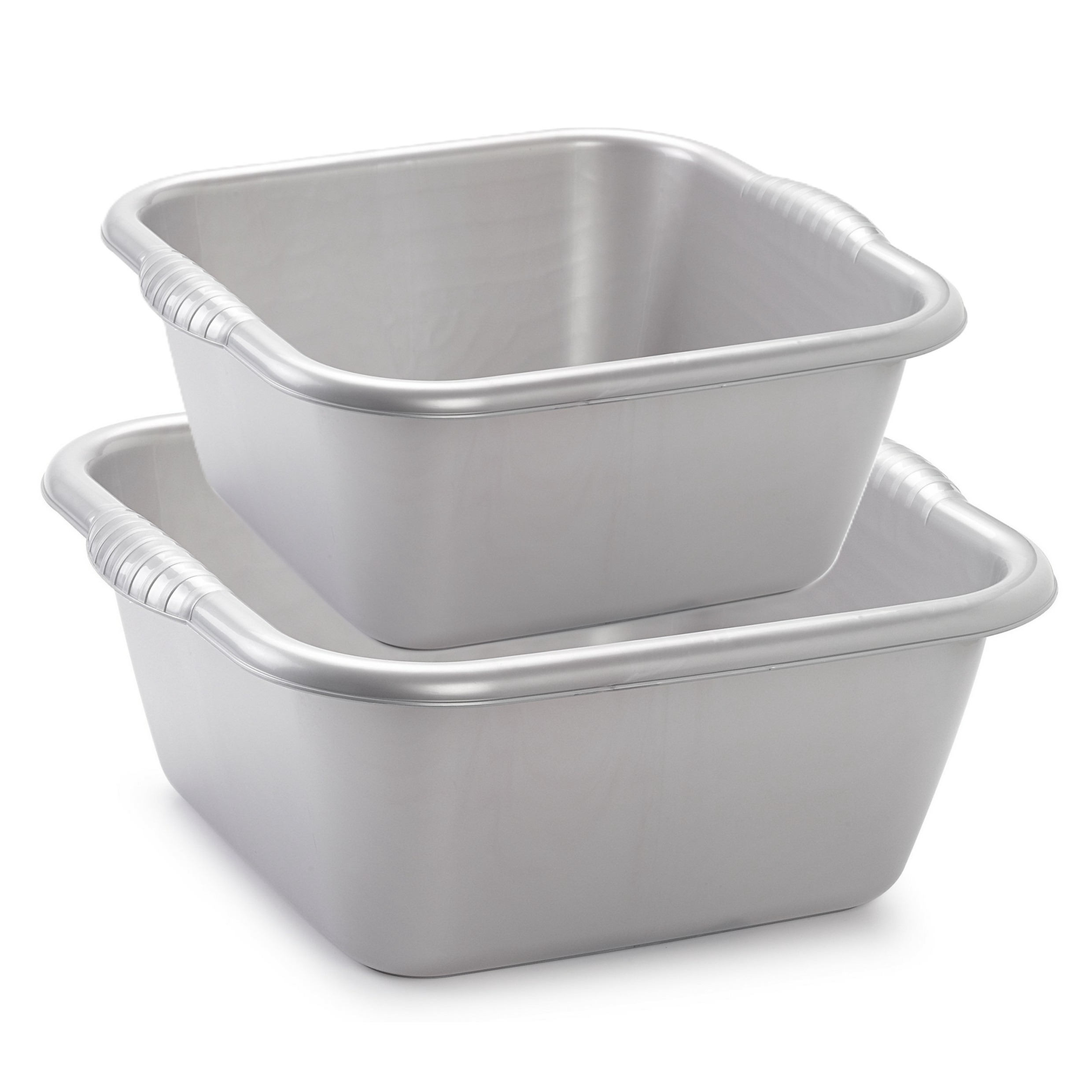 PlasticForte afwasteilen set - afwasbak - kunststof - 10 en 15 liter - Zilver - huishoud emmers -