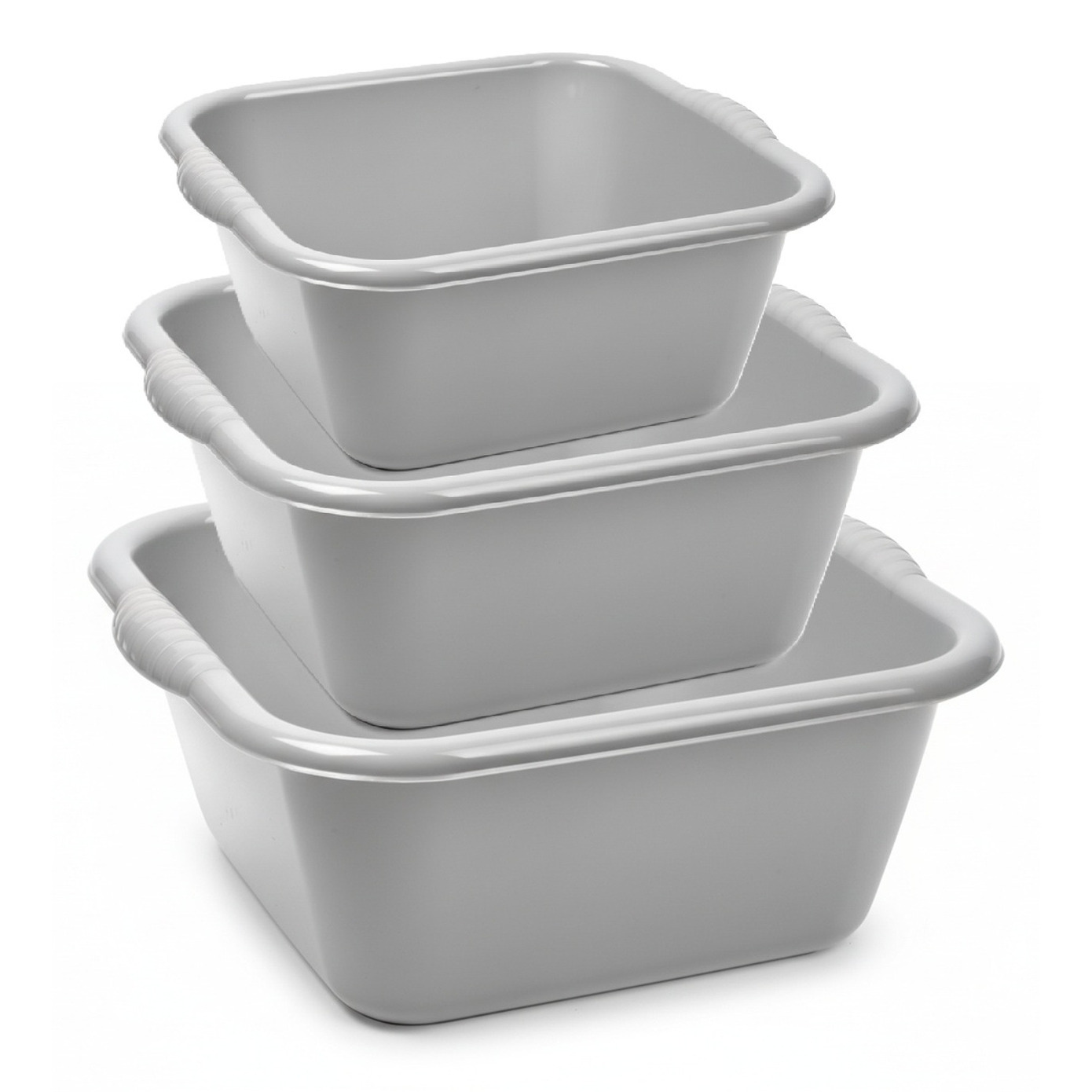 PlasticForte 3x huishoud teilen set - afwasbak - kunststof - 10-15-20 liter - grijs - schoonmaken -