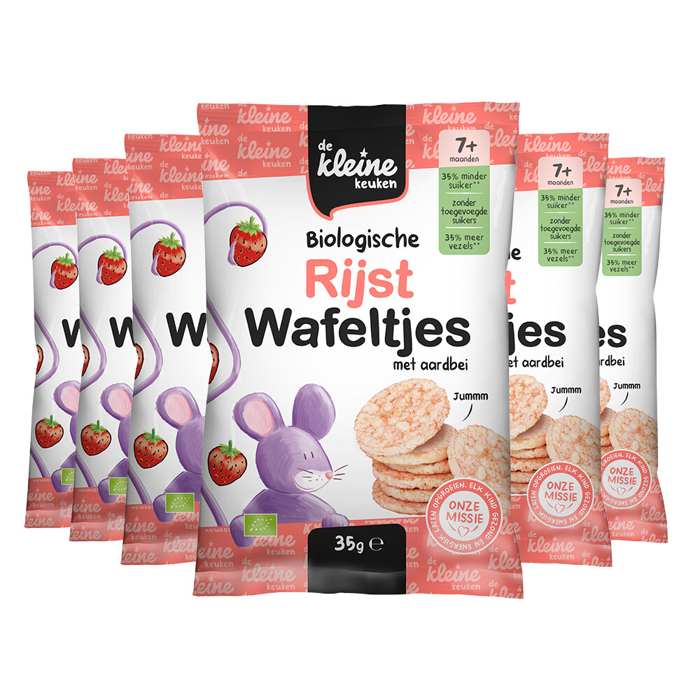 De Kleine Keuken 6x  Bio Rijstwafeltjes Aardbei 7+m 35 gr