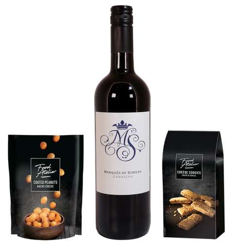 Kerstgeschenk rode-wijn-kaaskoekjes-borrelnootjes