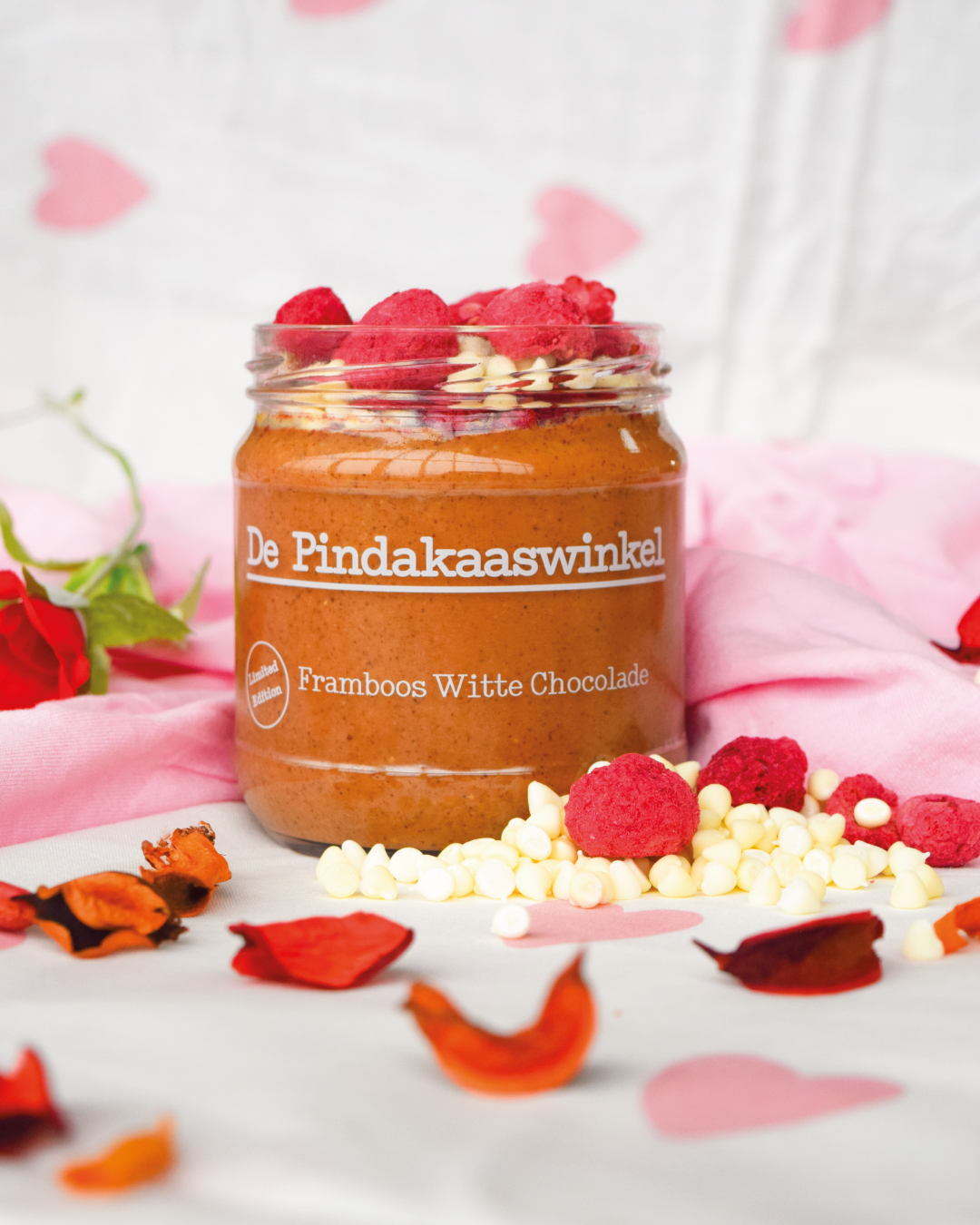 De Pindakaaswinkel Tijdelijk Product - Framboos Witte Chocolade