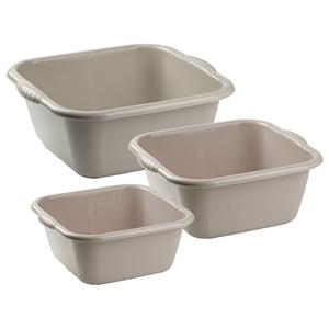 Forte Plastics Afwasbak teil - set van 3 formaten - 6 en 10 en 15 liter - taupe - kunststof -