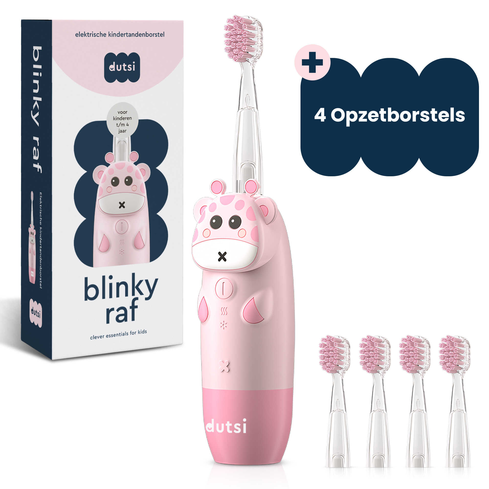 Dutsi  Blinky Raf - Sonische Kindertandenborstel - 0 t/m 6 jaar - Baby Tandenborstel - Met Timer, Lichtshow & Oplaadbaar - Inclusief 4 Opzetborstels & Poetsdiploma - Roze