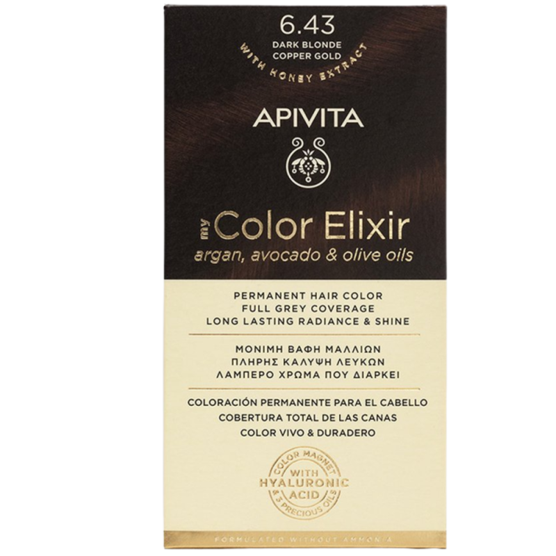 Apivita Hair color kit 6.43 donker blond koper goud 1 stuk