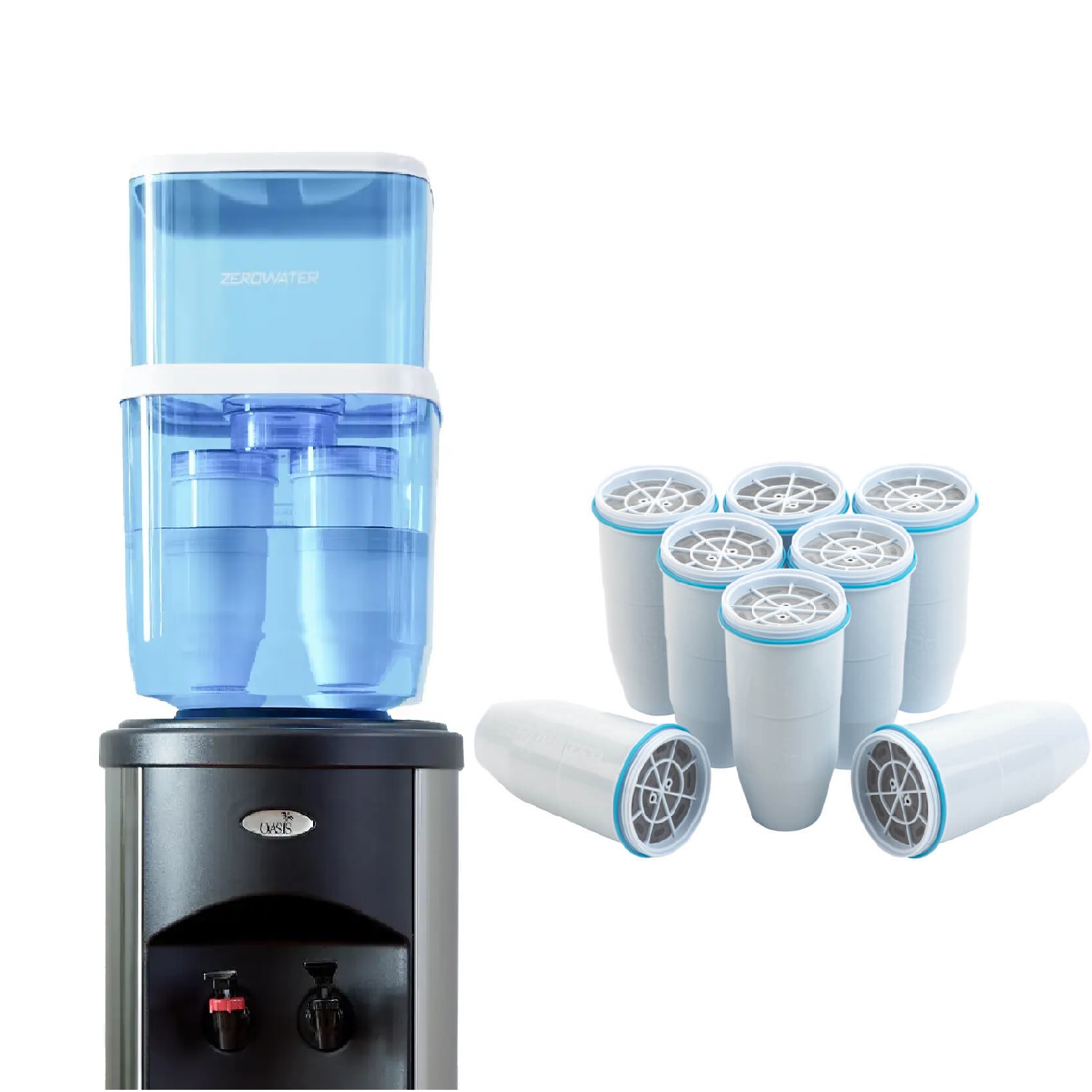 ZeroWater Combi-box: 18.9 liter waterfilter systeem ten behoeve van een watercooler inclusief 10 filters