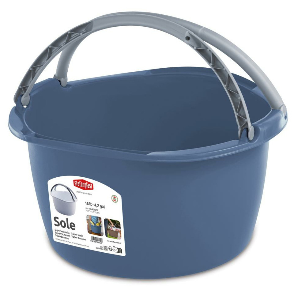Stefanplast Wasmand/draagmand/teil met hengsel - kunststof - 16 Liter - blauw - x x 25 cm -