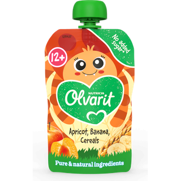 Olvarit lvarit 12+ Maanden Knijpfruit Abrikoos Banaan Granen 100g bij Jumbo