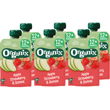 Organix x  Knijpfruit appel, aardbei & quinoa 12mnd bij Jumbo