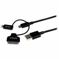 StarTech.com 1m Black Lightning or 30-pin Dock or Micro USB to USB Cable