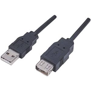 Manhattan USB-kabel USB 2.0 USB-A stekker, USB-A bus 1.80 m Zwart Vergulde steekcontacten, UL gecertificeerd 338653-CG