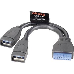 Akasa USB-kabel USB 3.2 Gen1 (USB 3.0 / USB 3.1 Gen1) Shrouded header 19-polig, USB-A bus 0.15 m Zwart Vergulde steekcontacten, UL gecertificeerd AK-CBUB09-15BK