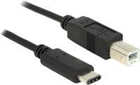 Delock USB-C naar USB-B kabel - USB2.0 - tot 3A / zwart - 1 meter