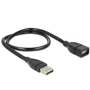 Delock USB naar USB vormbare verlengkabel - USB2.0 - tot 2A / zwart - 0,50 meter