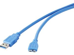 renkforce USB 3.0 Aansluitkabel [1x USB 3.0 stekker A - 1x USB 3.0 stekker micro B] 1.80 m Blauw Vergulde steekcontacten