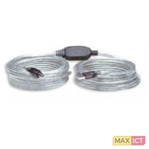 Manhattan 510424. Lengte snoer: 11 m, Aansluiting 1: USB A, Aansluiting 2: USB B, USB-versie: USB 2.0, Maximale overdrachtssnelheid van gegevens: 480 Mbit/s, Kleur van het product: Zilver