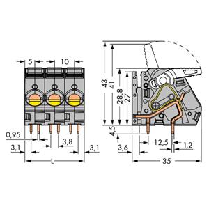 WAGO 2716-154 Veerkrachtklemblok 6.00 mm² Aantal polen 4 Grijs 24 stuk(s)
