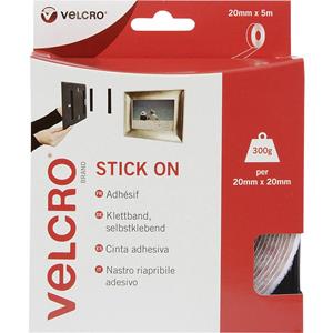 VELCRO VEL-EC60216 Klittenband Om vast te plakken Haak- en lusdeel (l x b) 5000 mm x 20 mm Wit 5 m