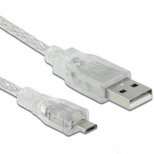 Delock USB-Kabel USB 2.0 USB-A Stecker, USB-Micro-B Stecker 1.50m Transparent mit Ferritkern 83899