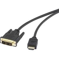 Renkforce DVI / HDMI Adapterkabel DVI-D 18+1-polige stekker, HDMI-A stekker 5.00 m Zwart RF-4212219 Vergulde steekcontacten, Schroefbaar DVI-kabel