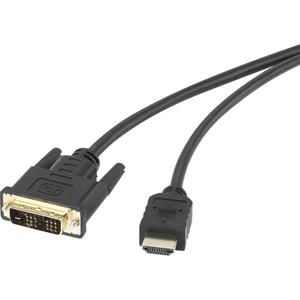 Renkforce DVI / HDMI Adapterkabel DVI-D 18+1-polige stekker, HDMI-A stekker 1.80 m Zwart RF-4212216 Vergulde steekcontacten, Schroefbaar DVI-kabel