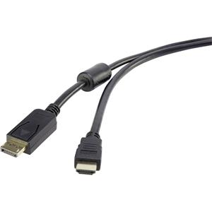 Renkforce DisplayPort / HDMI Adapterkabel DisplayPort stekker, HDMI-A stekker 0.50 m Zwart RF-3301450 Met Ferrietkern, Vergulde steekcontacten DisplayPort-kabel