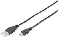 Kabel USB 2.0 Digitus [1x USB 2.0 stekker A - 1x USB 2.0 stekker mini-B] 1.8 m Zwart