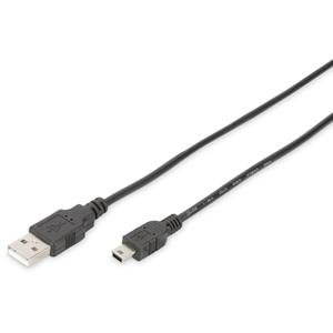 Kabel USB 2.0 Digitus [1x USB 2.0 stekker A - 1x USB 2.0 stekker mini-B] 1.8 m Zwart