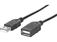 Manhattan USB-kabel USB 2.0 USB-A stekker, USB-A bus 1.00 m Zwart Folie afscherming, UL gecertificeerd, Vergulde steekcontacten 308519