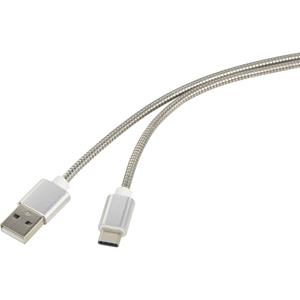 renkforce USB 2.0 Anschlusskabel [1x USB 2.0 Stecker A - 1x USB-C™ Stecker] 1.00m Silber Kabelmant