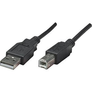 Manhattan USB-kabel USB 2.0 USB-A stekker, USB-B stekker 50.00 cm Zwart Folie afscherming, UL gecertificeerd, Vergulde steekcontacten 374507