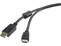 Renkforce DisplayPort / HDMI Adapterkabel DisplayPort stekker, HDMI-A stekker 1.00 m Zwart RF-3301522 Met Ferrietkern, Vergulde steekcontacten DisplayPort-kabel