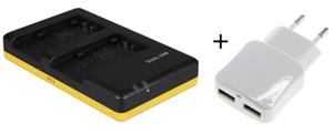 Panasonic Duo lader voor 2 camera accu's  VW-VBK180 en VW-VBK360 + handige 2 poorts USB 230V adapter