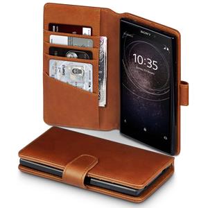 Qubits luxe echt lederen wallet hoes - Sony Xperia L2 - cognac