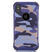 Apple iPhone X Camouflage patroon beschermend TPU + plastic back cover Hoesje (blauw)