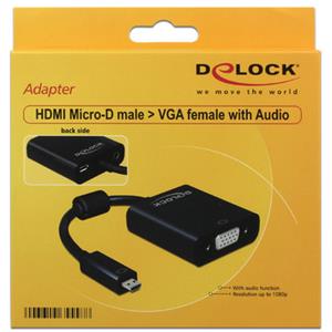 Quality4All DeLOCK Adapter HDMI Micro D Stecker > VGA Buchse mit Audio schwarz