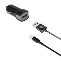 Celly autolader USB 12/24V 2.4A + Lightning datakabel zwart