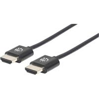 Manhattan 394352 HDMI-kabel HDMI Aansluitkabel HDMI-A stekker, HDMI-A stekker 1.00 m Zwart Folie afscherming, Afscherming gevlochten, High Speed HDMI met