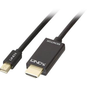 LINDY DisplayPort / HDMI Aansluitkabel [1x Mini-DisplayPort stekker - 1x HDMI-stekker] 2 m Zwart