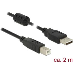 delock USB 2.0 Anschlusskabel [1x USB 2.0 Stecker A - 1x USB 2.0 Stecker B] 2.00m Schwarz mit Ferrit