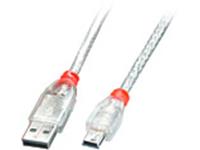 LINDY USB 2.0 Aansluitkabel [1x USB-A 2.0 stekker - 1x Mini-USB 2.0 stekker B] 3 m Transparant