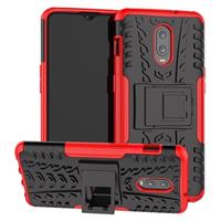 Anti-Slip OnePlus 6T Hybrid Case met Standaard - Rood / Zwart