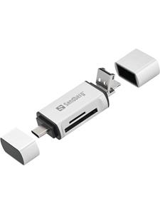 Sandberg SD / Micro SD Card Reader - USB-A / USB-C / MicroUSB - Zilver