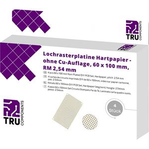 TRU Components Printplaat Zonder Cu-laag Hardpapier (l x b) 100 mm x 60 mm 35 Âµm Rastermaat 2.54 mm Inhoud 4 stuks