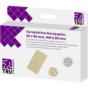 TRU Components Printplaat Hardpapier (l x b) 90 mm x 50 mm 35 Âµm Rastermaat 5.08 mm Inhoud 4 stuks