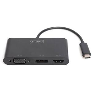 digitus USB-C Adapter [1x USB-C stekker - 1x DisplayPort bus, VGA-bus, HDMI-bus] DA-70859 Geschikt voor HDMI, Ultra HD-HDMI
