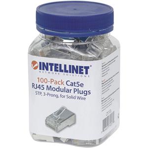 Intellinet 790574 Intellinet pak 100 stuks Cat5e RJ45 modulaire stekker STP 3-punts ader koppeling voor massieve draad 100 stekker in de beker 790574