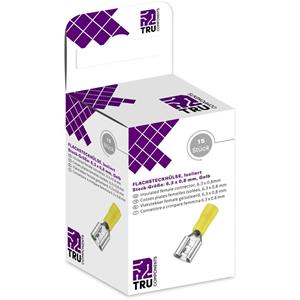 trucomponents TRU COMPONENTS T1904C108 Assortiment platte stekkers (female) Insteekbreedte: 6.30 mm Insteekdikte: 0.80 mm 180 ° Deels geïsoleerd Geel 15 stuk(s)