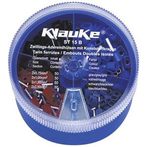 Klauke ST15B Dubbel-adereindhulzen-assortiment 0.75 mmÂ² 2.50 mmÂ² Grijs, Rood, Zwart, Blauw 200 onderdelen