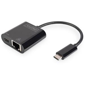 digitus USB-C, RJ45 Adapter [1x USB-C stekker - 1x RJ45-bus, USB-C bus] DN-3027 Incl. RJ45-bus, Met laadbus, Met USB